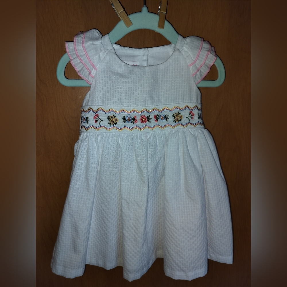 Bonnie Baby White Gingham & Pink Embroidered Traditional Easter Spring Dress 18M